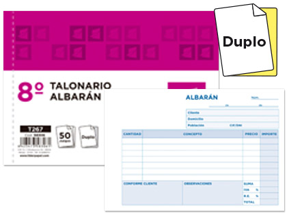 Talonario Liderpapel albarán 8º apaisado 50 juegos duplicado